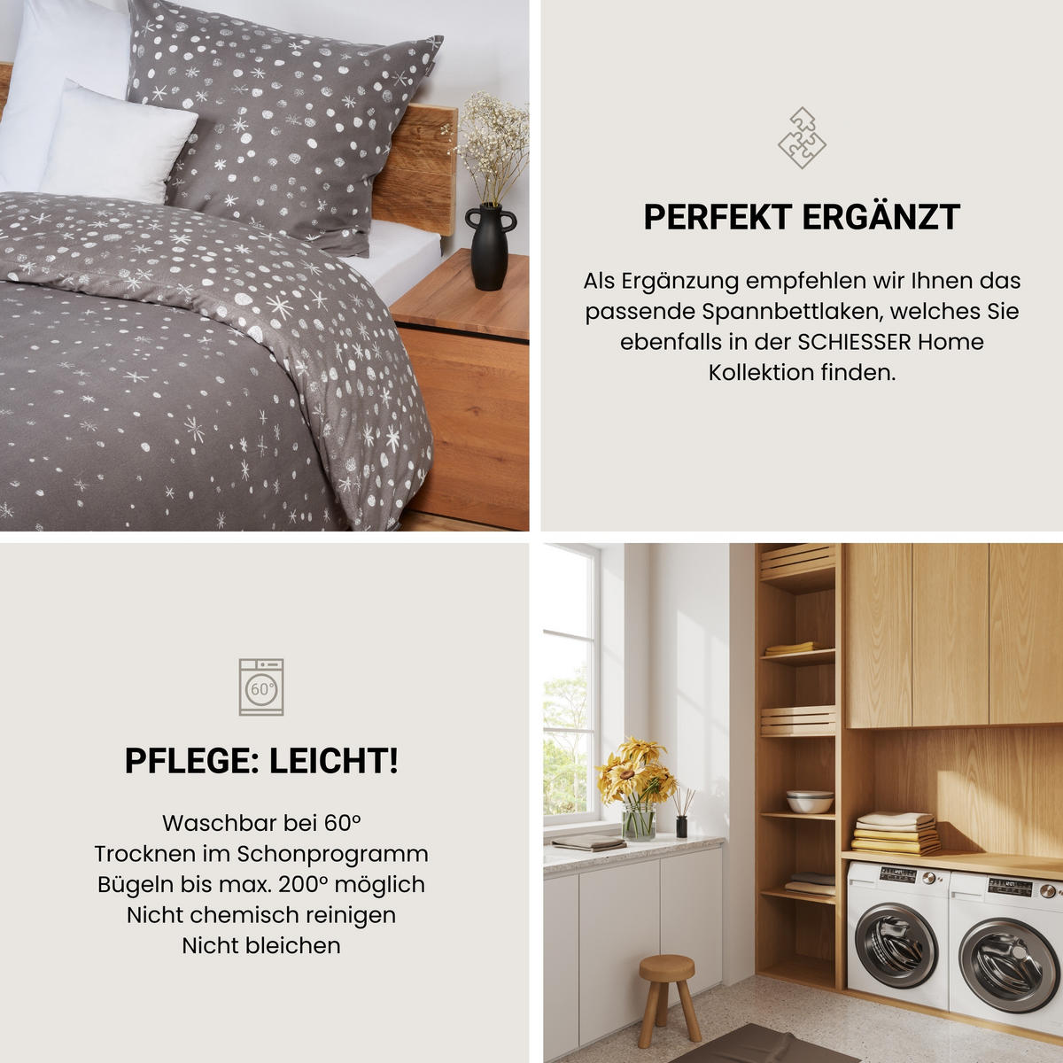 BETTWÄSCHESET Runa - Feinbiber - 2-teilig - 155 x 220 cm - Grau - Grau, Textil (155/220cm) - SCHIESSER