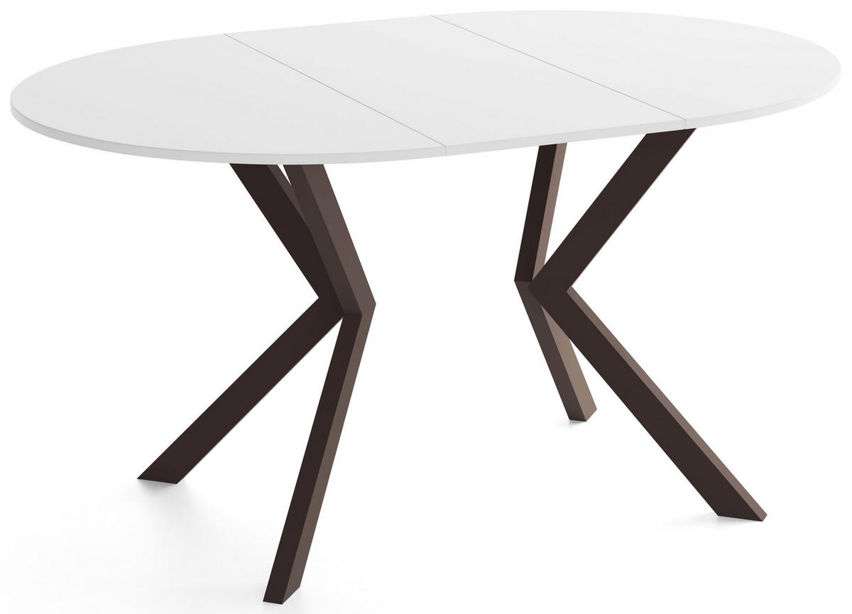 ESSTISCH Valio rund oval ausziehbar verlängerbar mit braunen Metallbeinen, Weiß 100-140/100/76 cm - Braun/Weiß, Holzwerkstoff/Metall (100/140/76cm) - WFL GROUP