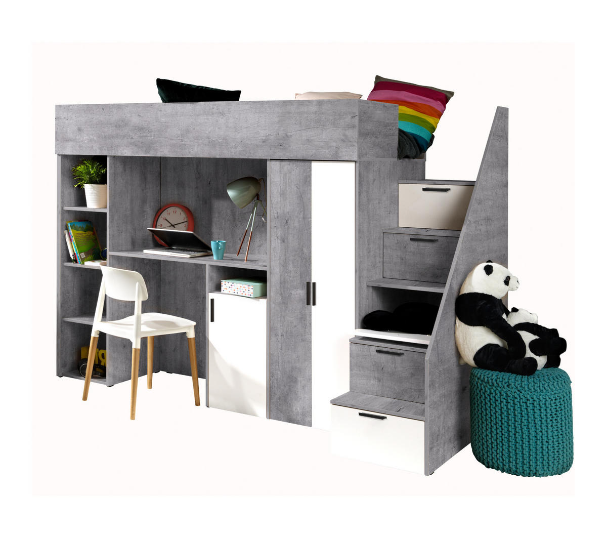 HOCHBETT mit Schreibtisch 90/200 cm - Schwarz/Weiß, Holz (90/200cm) - Abiks Möbel