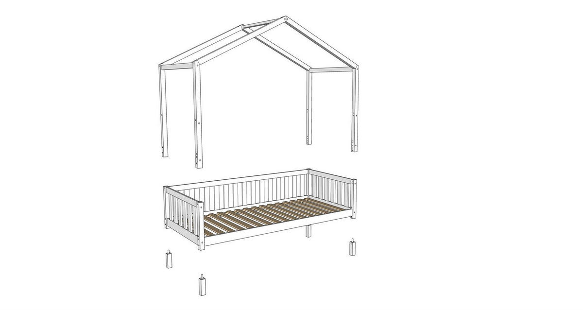 HAUSBETT Kapua 90x200 auch als Bodenbett Kiefer Massivholz Weiß - Weiß, Holz (90/200cm) - 58aufmkessel