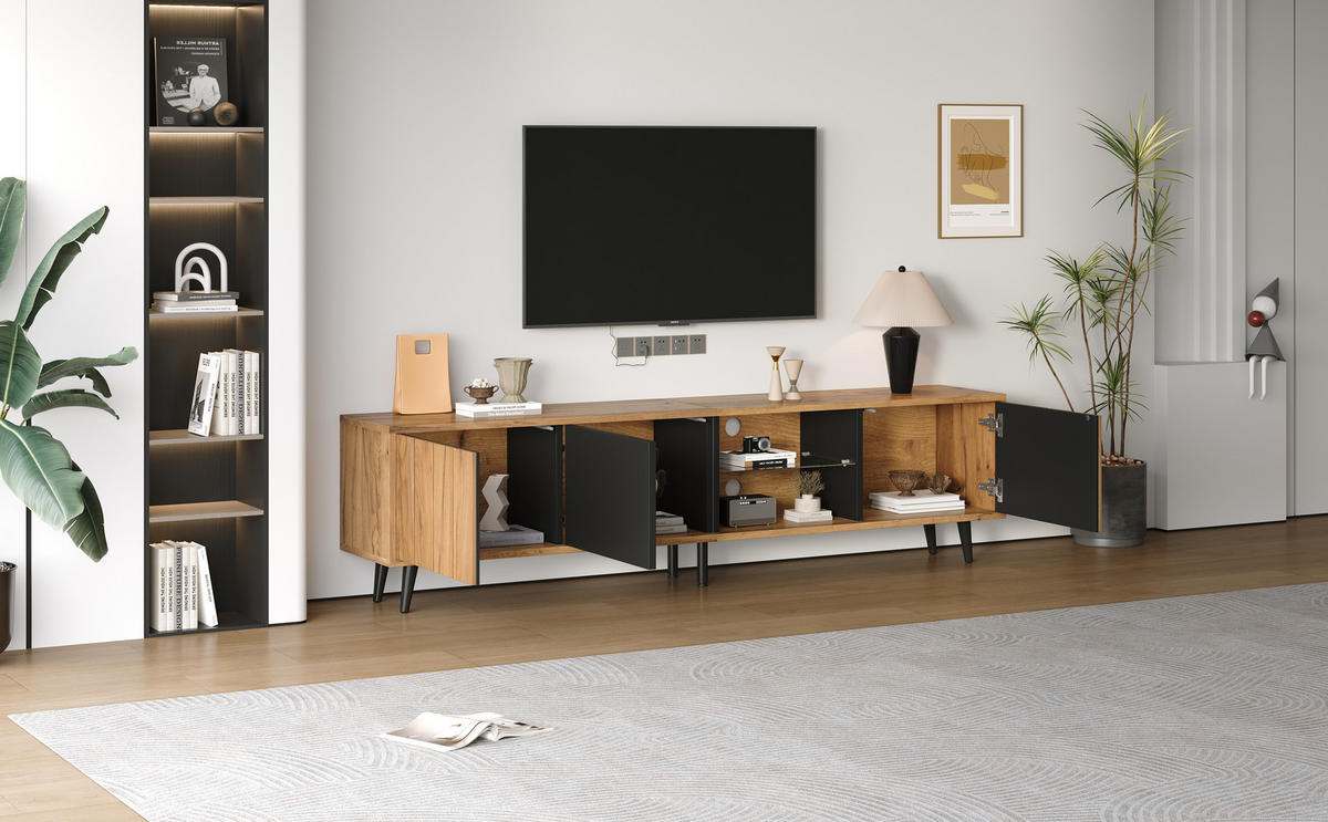 TV-LOWBOARD Holzoptik mit Türen und Fächern - Eichefarben, Holzwerkstoff/Metall (175/45/31.5cm) - Urban Meuble