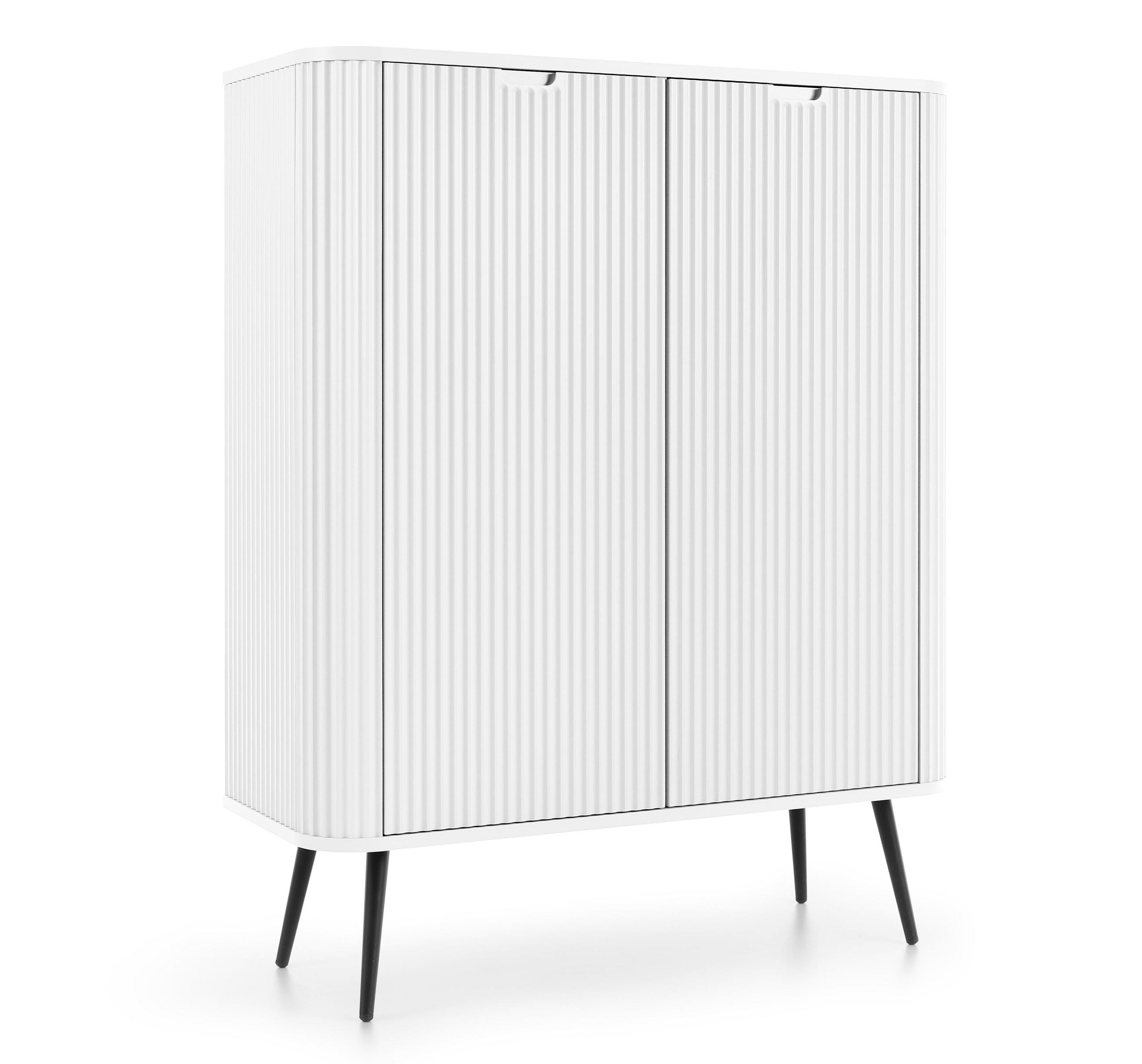 HIGHBOARD Salvia 2T Weiß, Schwarz 103/129/39 cm – mit geriffelten Fronten und hohen Beinen - Schwarz/Weiß, Holzwerkstoff/Metall (103/129/39cm) - AX Living