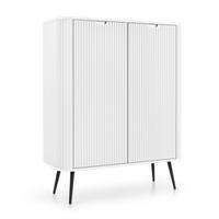 HIGHBOARD Salvia 2T Weiß, Schwarz 103/129/39 cm – mit geriffelten Fronten und hohen Beinen - Schwarz/Weiß, Holzwerkstoff/Metall (103/129/39cm) - AX Living