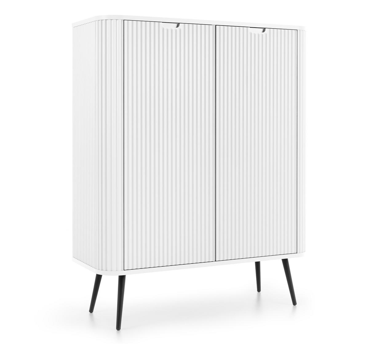 HIGHBOARD Salvia 2T Weiß, Schwarz 103/129/39 cm – mit geriffelten Fronten und hohen Beinen - Schwarz/Weiß, Holzwerkstoff/Metall (103/129/39cm) - AX Living