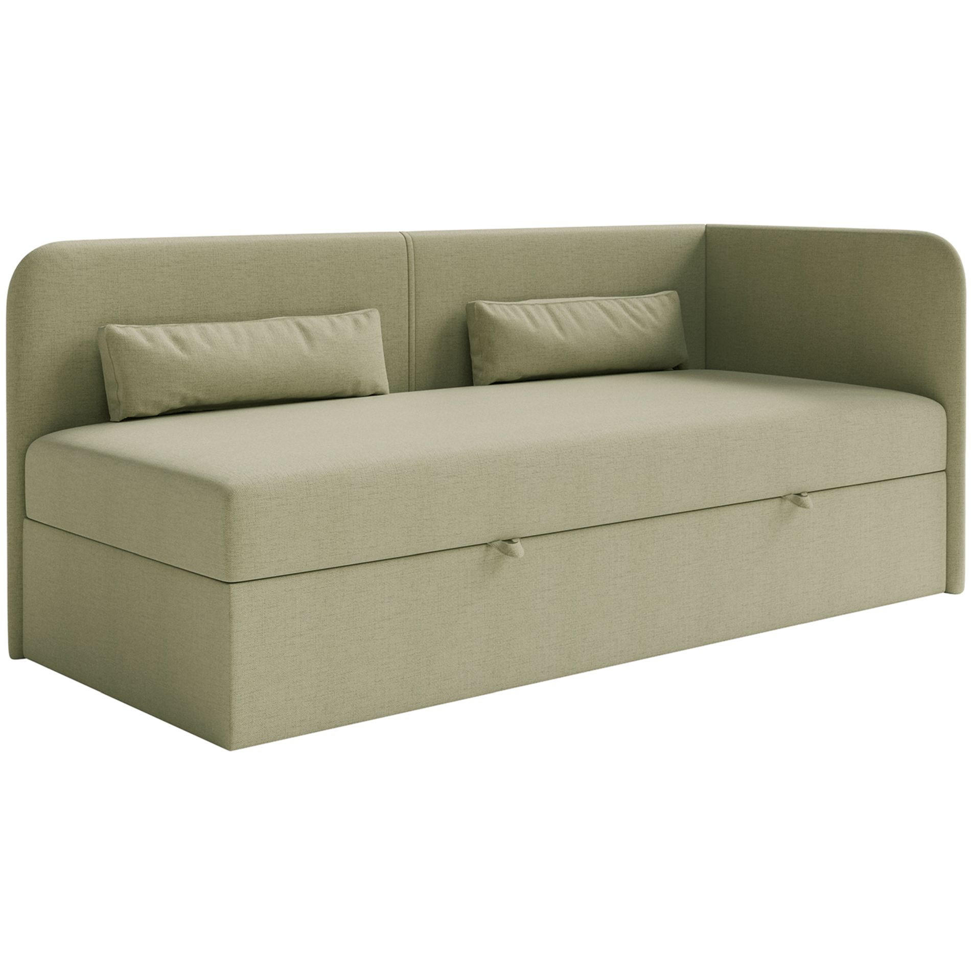 JUGENDBETT Calmmo Olivgrün mit Chenille-Bezug, Kopfteil rechts - Olivgrün, Textil (90/200cm) - Selsey