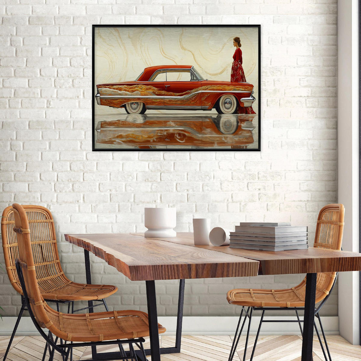BILDER mit Rahmen Auto Frau Rot 150x100 cm - Multicolor, Metall (150/100cm) - Wallarena
