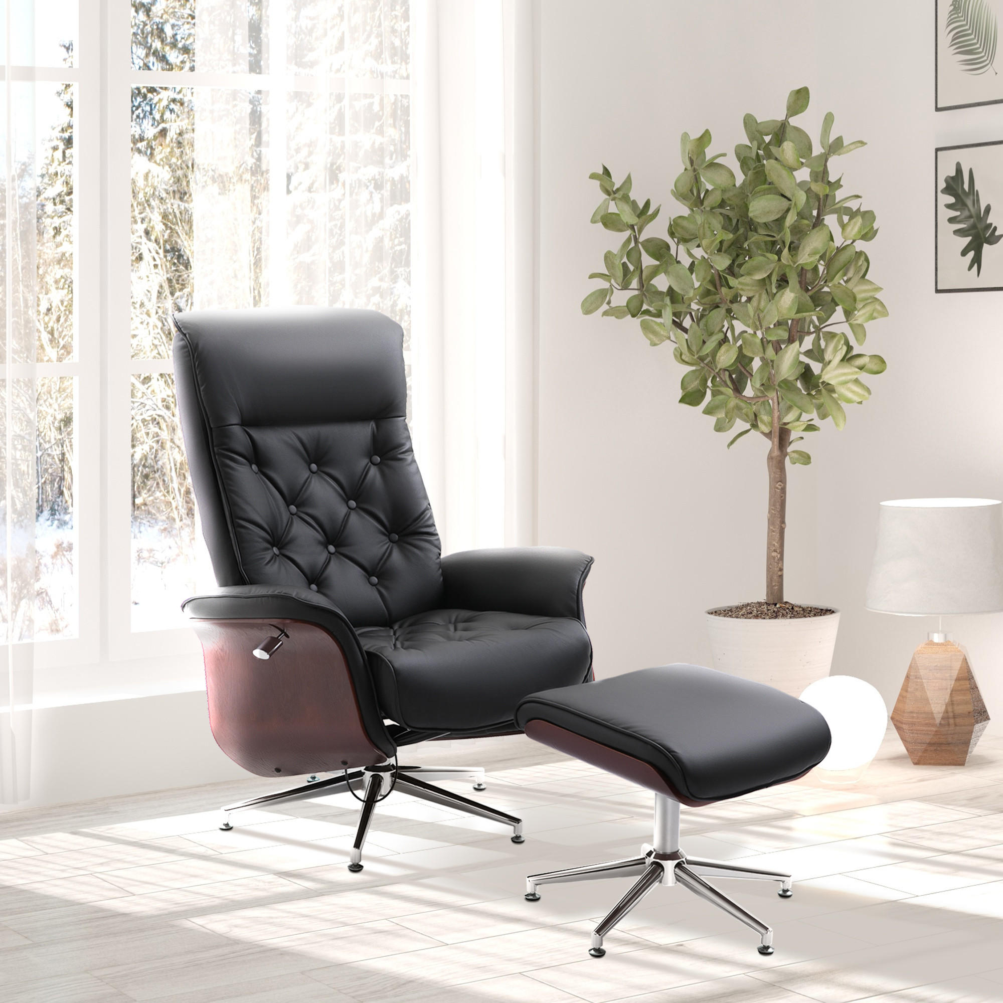 RELAXSESSEL mit Hocker, Schwarz - Schwarz, Kunststoff (83/110/82cm) - HOMCOM