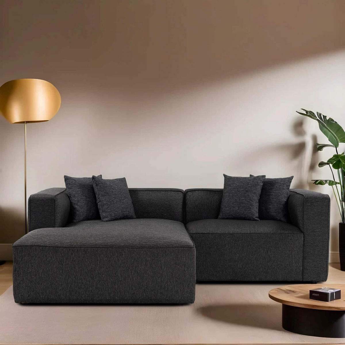 ECKSOFA breites XL-Design - Anthrazit/Schwarz, Holz/Kunststoff (230/180cm) - myHomelando