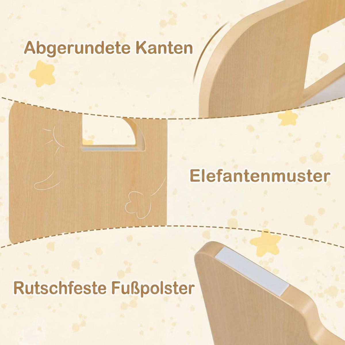 KINDERTISCH mit Stuhl natur(3-tlg) - Naturfarben, Holzwerkstoff (62.5/40/48cm) - COSTWAY