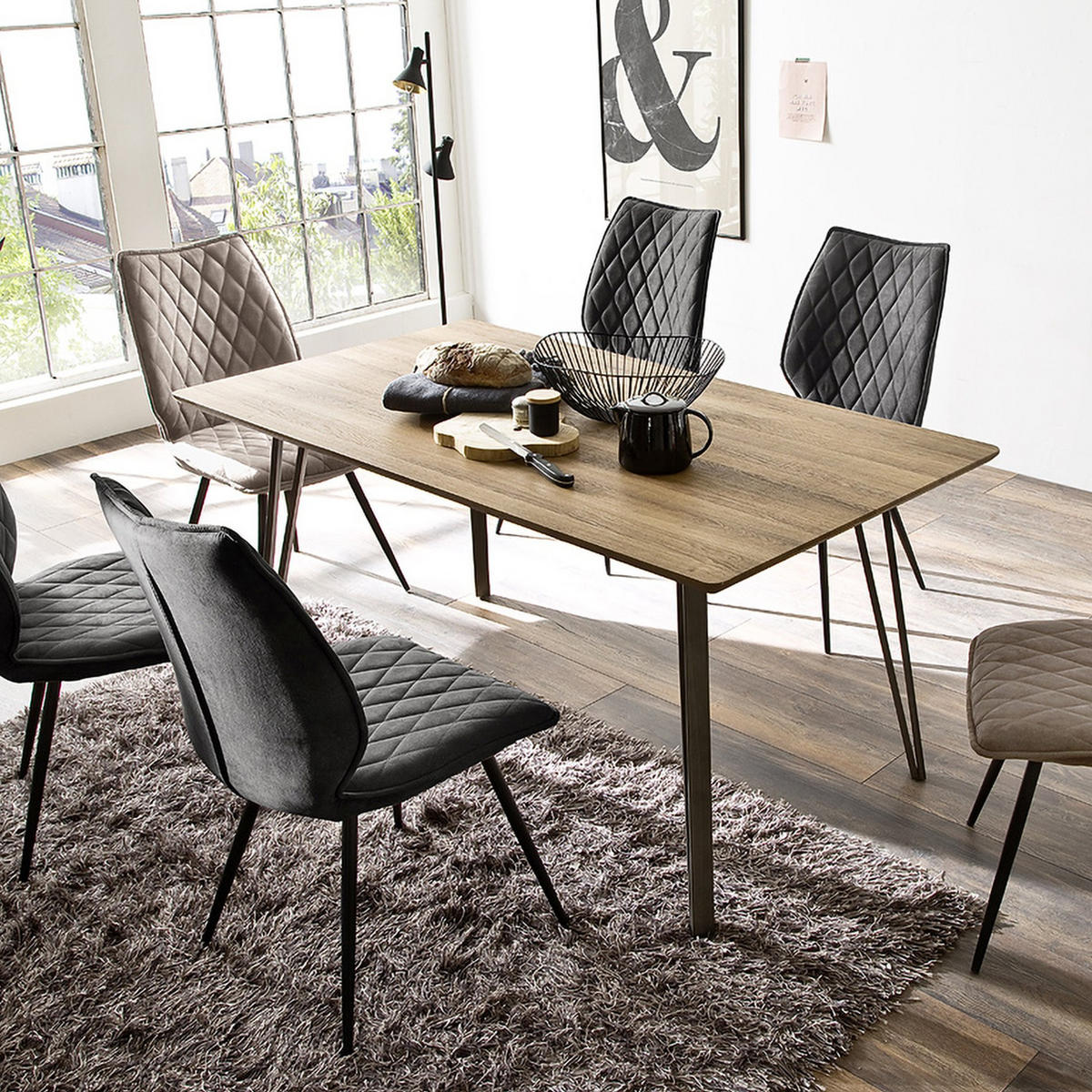 ESSTISCH Murry 90/160 cm - Eichefarben/Schwarz, Holzwerkstoff/Metall (160/90/76cm) - Selsey