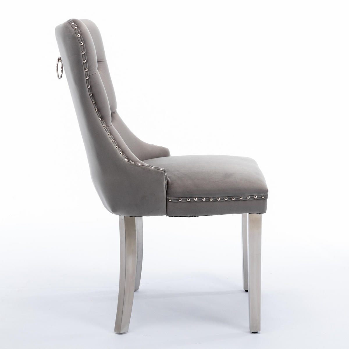 STUHL 2er-Set mit hoher Rückenlehne Samt Grey - Grau, Metall (50/95/65cm) - Meubliv