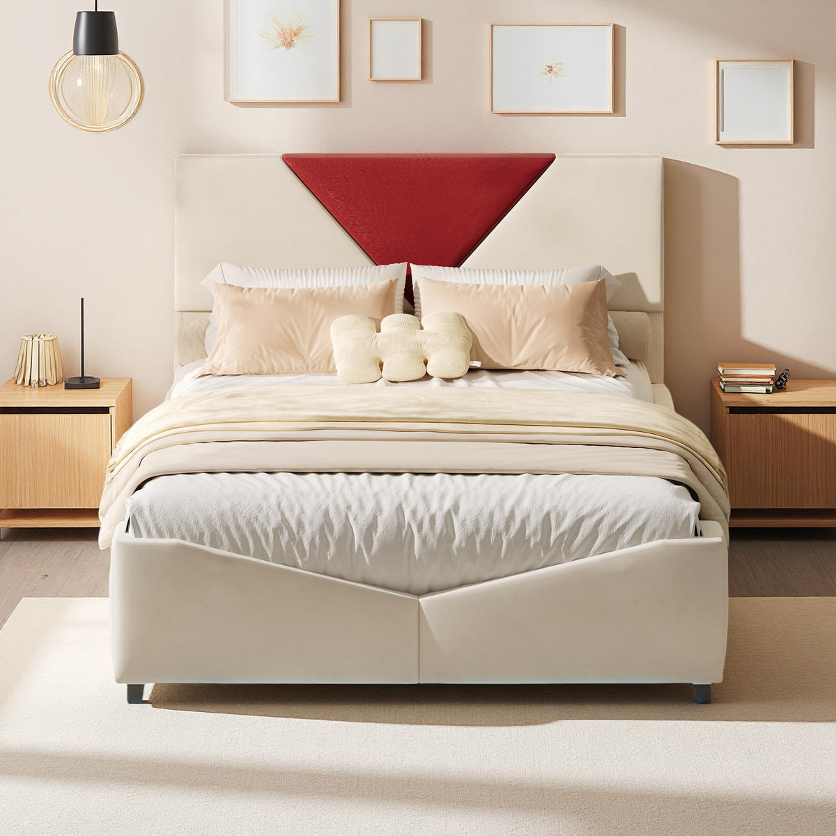POLSTERBETT 140/200 cm Ecru mit Bettkasten und LED-Beleuchtung - Ecru, Holz (140/200cm) - SHOPENTRA