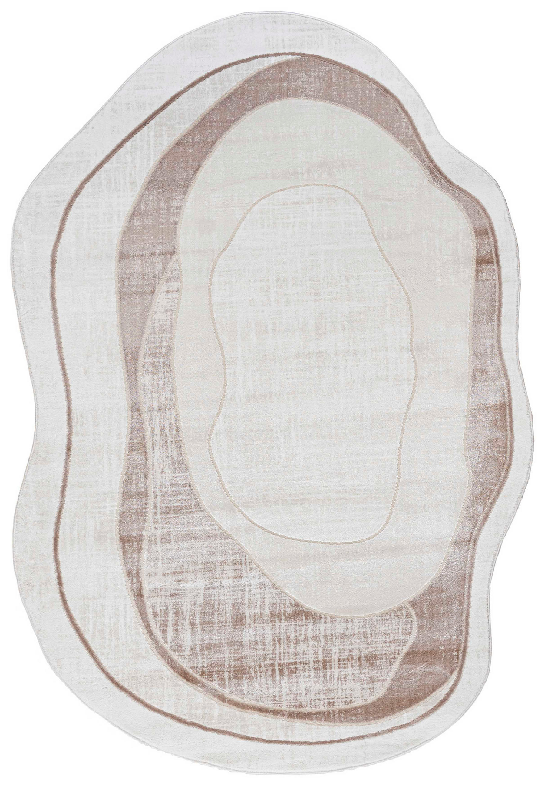 TEPPICH Beige Abstrakt - Kurzflor Unregelmäßig Unregelmäßige Form - Weiß Ecru Creme - 200 x 300 cm - Creme, Textil (200/300cm) - Mazovia