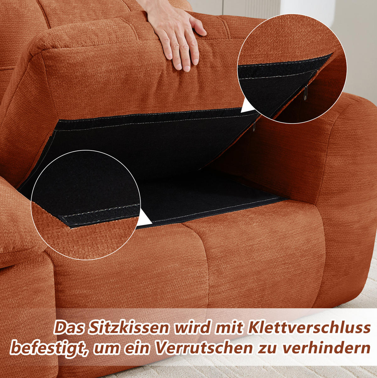 SOFA 194/160/68 cm in Orange aus Chenille, montagefrei und flexibel - Orange, Textil (160/68/194cm) - Flora Grace