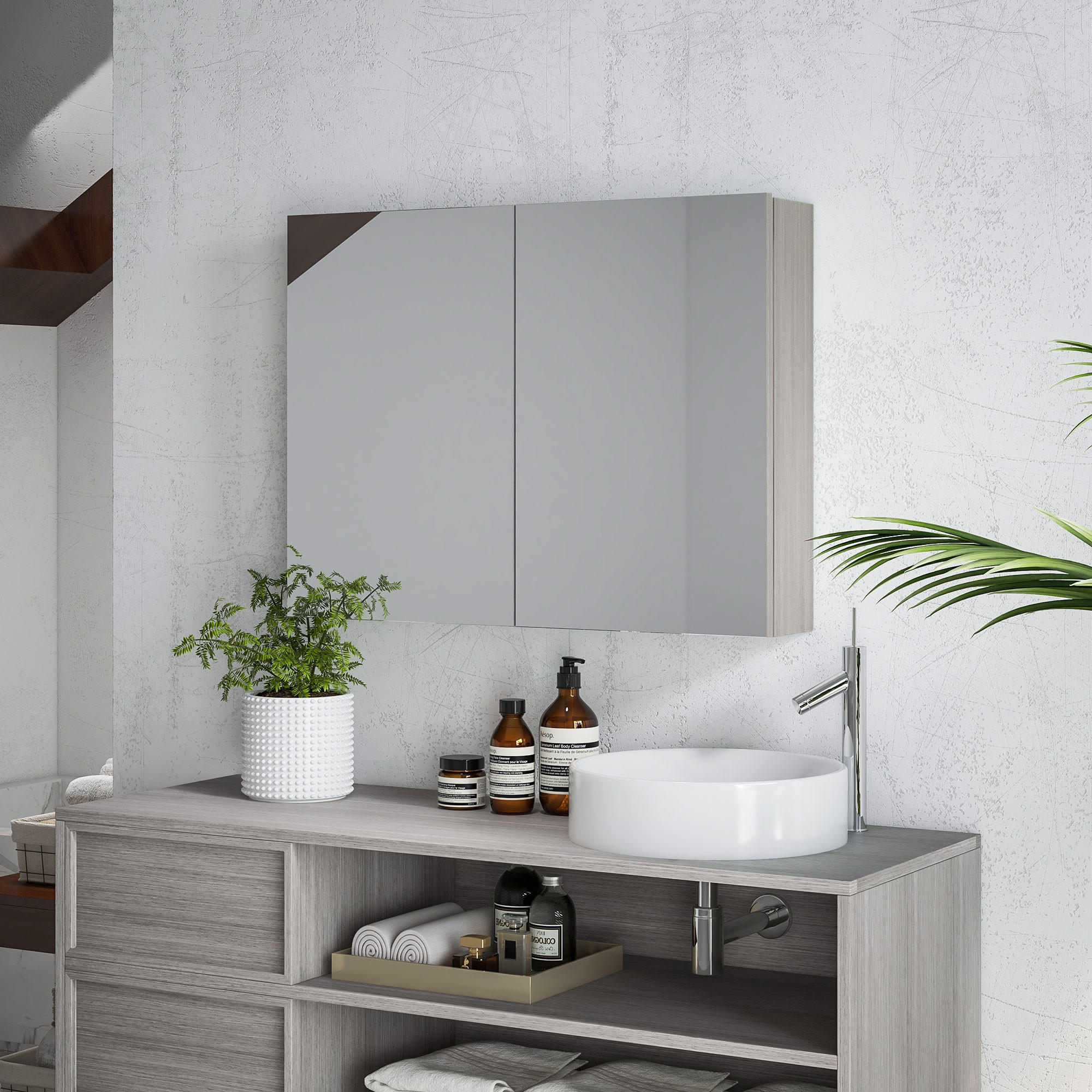 SPIEGELSCHRANK Grau 80/15/60 cm - Grau, Holz (80/60/15cm) - PANGIVO