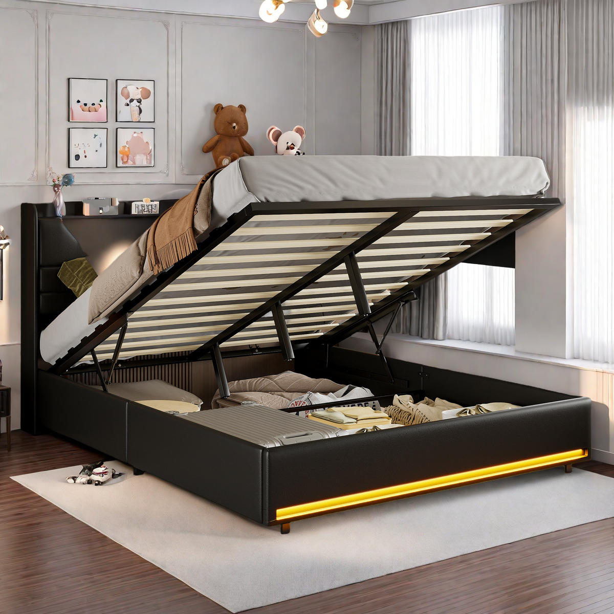 POLSTERBETT 140x200 Schwarz PU - Schwarz, Metall (140/200cm) - SHOPENTRA