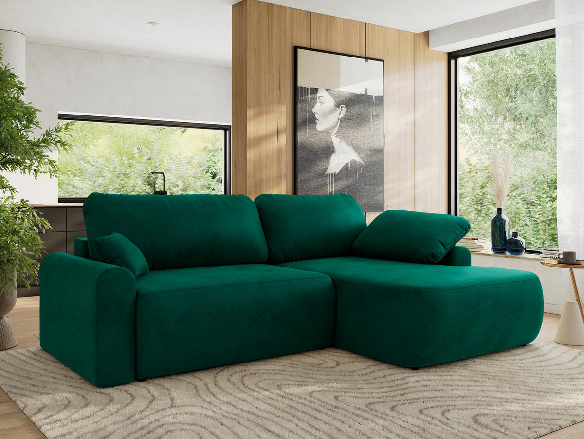 ECKSCHLAFSOFA CUBO L Dunkelgrün Velvet - rechts - Dunkelgrün/Schwarz, Kunststoff/Textil (187/273cm) - MKS