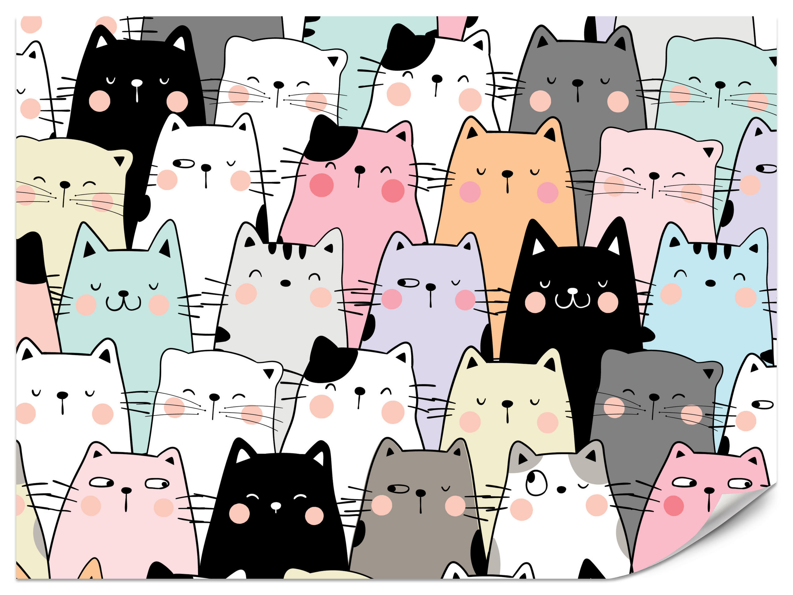 FOTOTAPETE für Kinderzimmer Bunte Katzen Cartoon Abstraktion 250x175 - Blau/Gelb, Papier (250/175cm) - Muralo