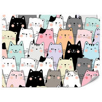FOTOTAPETE für Kinderzimmer Bunte Katzen Cartoon Abstraktion 250x175 - Blau/Gelb, Papier (250/175cm) - Muralo