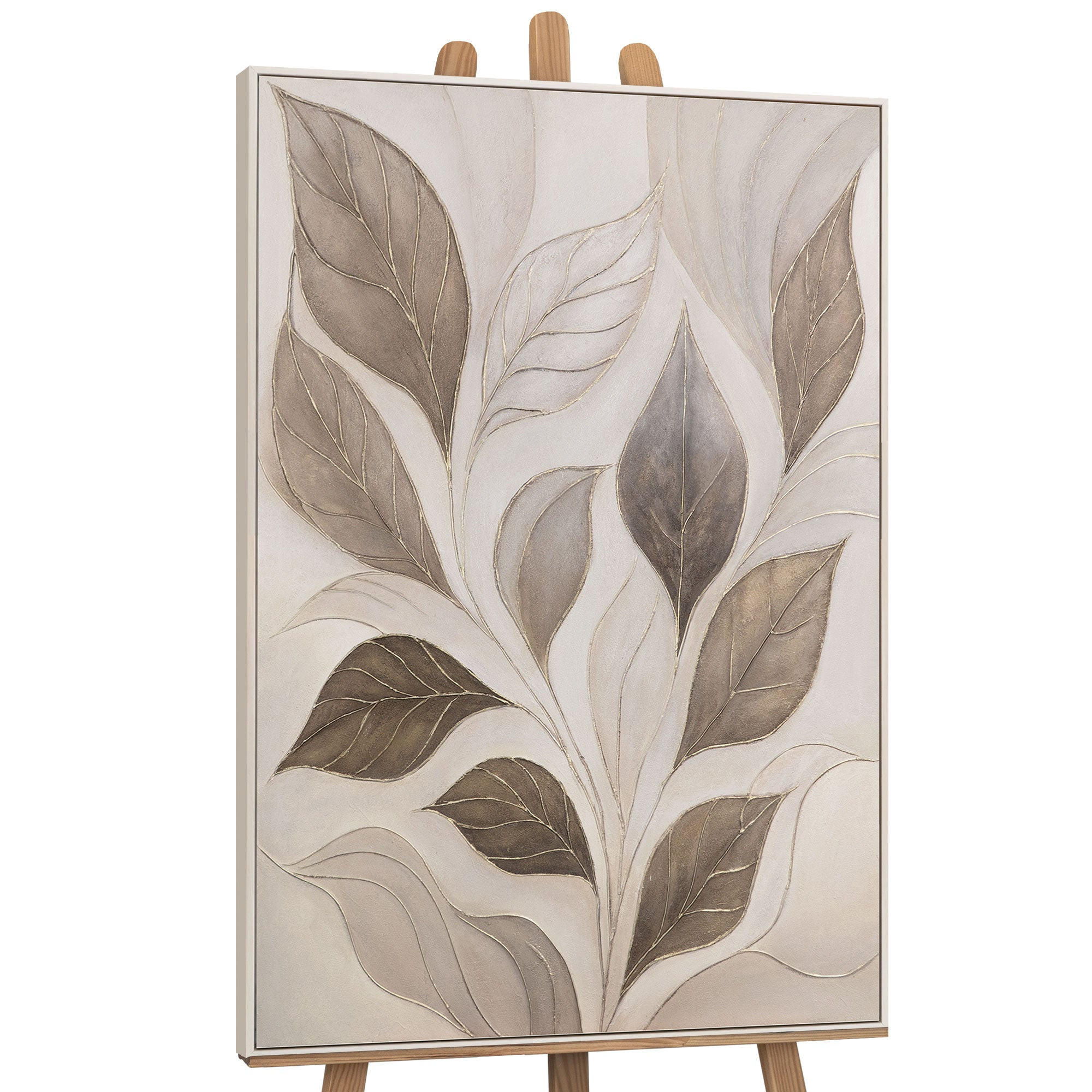 GEMÄLDE Wind in den Blättern Schattenfugenrahmen Beige 140x100 cm - Beige, Holz (140/100cm) - YS-art gallery