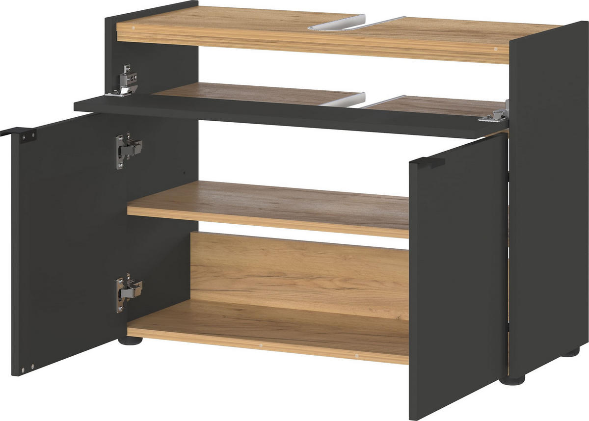 UNTERSCHRANK 80x34x60 cm stoßfest mit Siphonaussparung und Easy-Clean-Oberfläche, Grau-Beige 80x34x60 cm - Grau, Holz/Metall (80/60/34cm) - KADIMA DESIGN