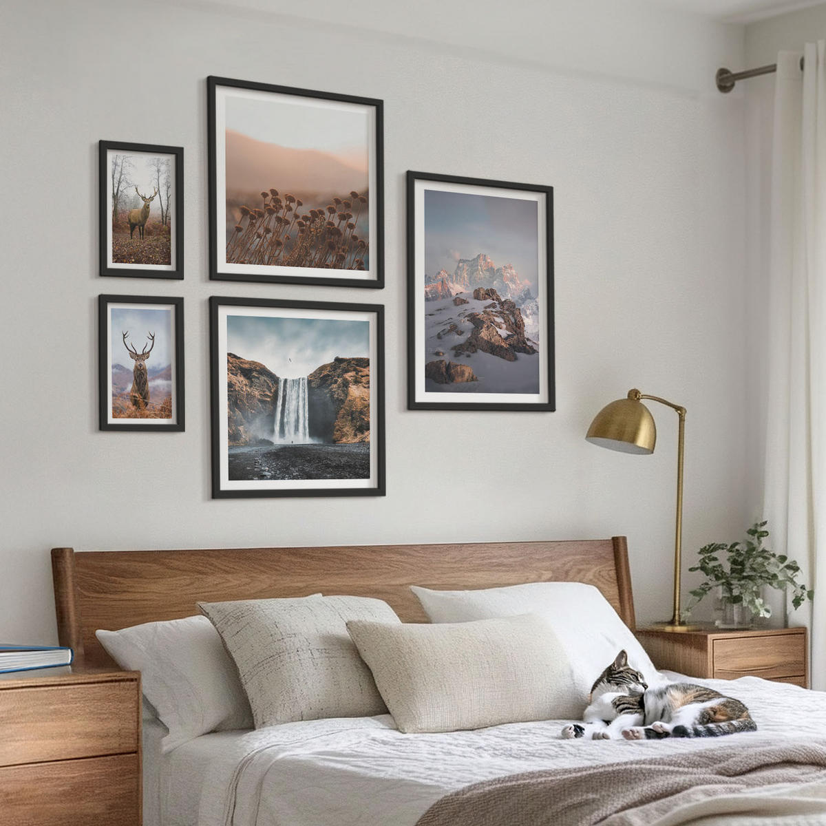 WANDBILDER 5er-Set - 50x50 cm & 20x30 cm & 40x60 cm Schwarzer Rahmen - Urlaub Palmen Wasserfall - Schwarz, Kunststoff (40/60cm) - ArtPrintCave