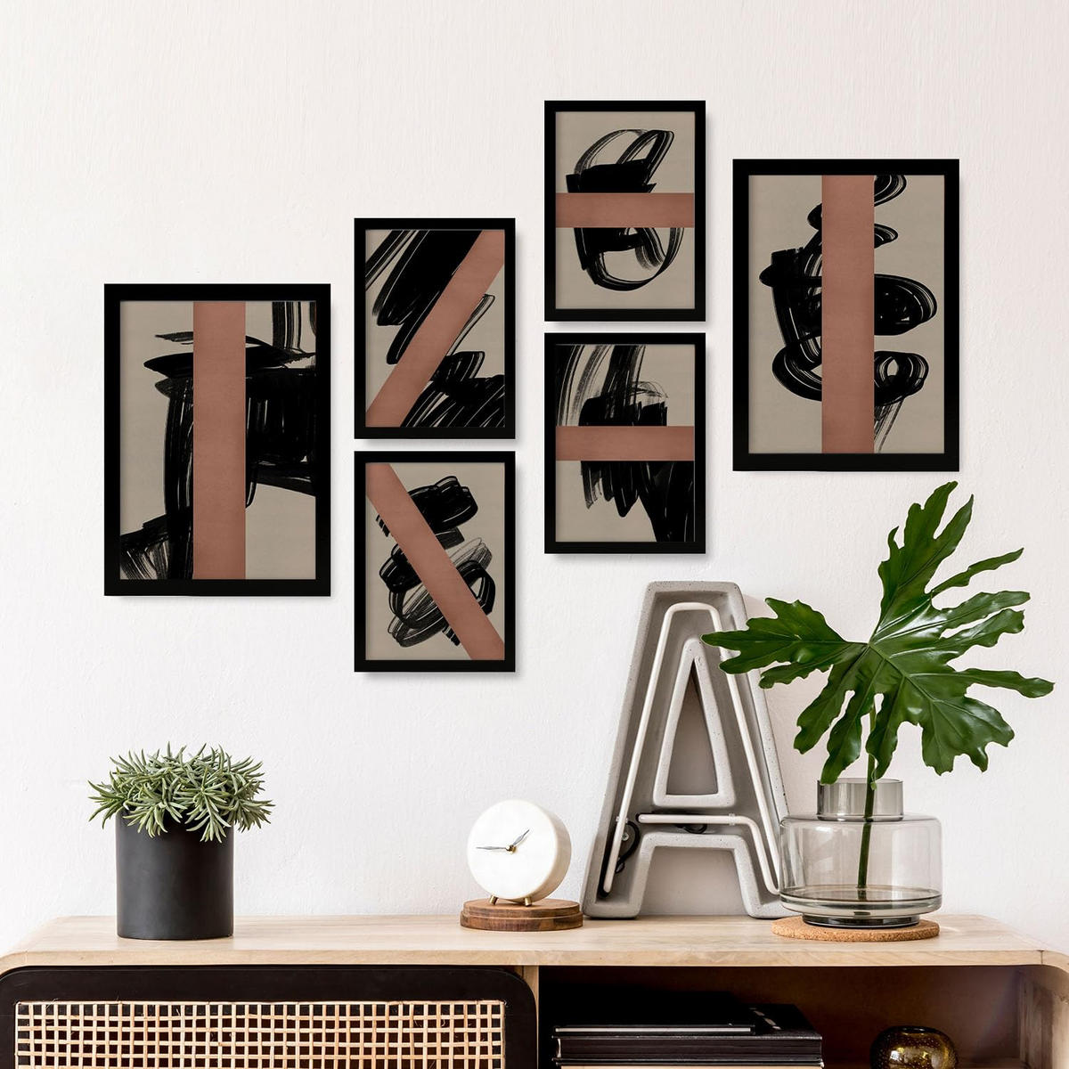 POSTER Set Mit 6 Utopisches Handwerk In Form Abstracts Ästhetische Dekorative Gemälde Für Ihr Wohnzimmer Schlafzimmer Zuhause A3 & A4 Schwarzer Rahmen - Schwarz, Papier (29/3cm) - Nacnic