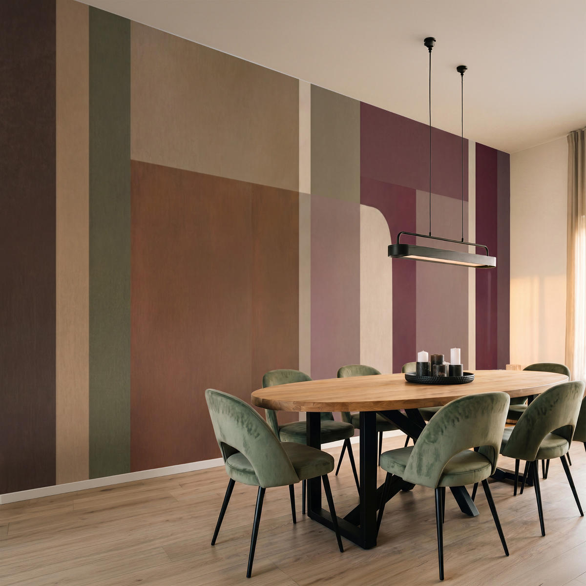 TAPETE - Unis - Abstrakt - Bordeaux - Linien - 500x200 cm - Multicolor, Papier (500/200cm) - OnlyWow