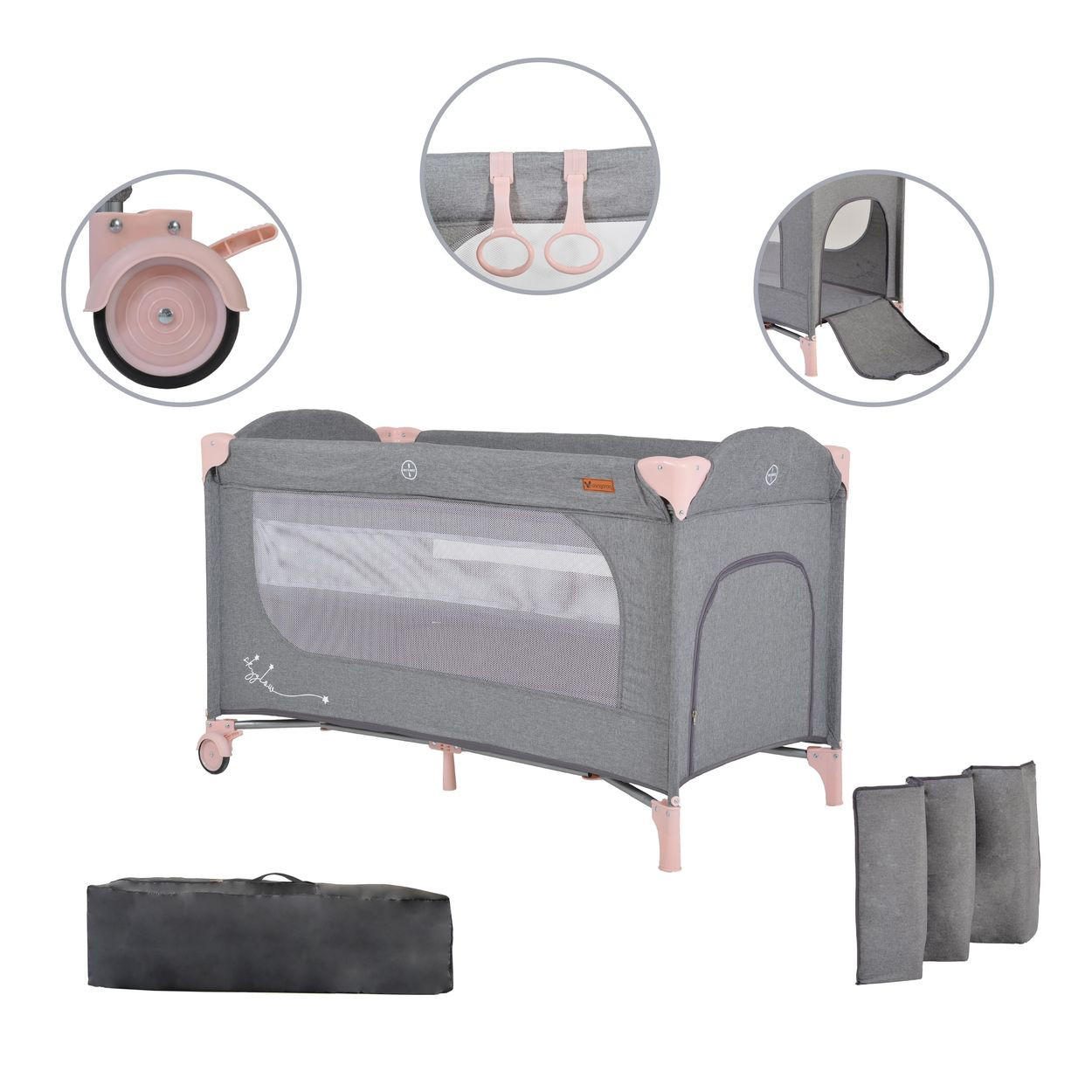 Thumbnail - Cangaroo Reisebett, Rosa, Kunststoff, 60x120 cm, Babymöbel, Babybetten, Reisebetten