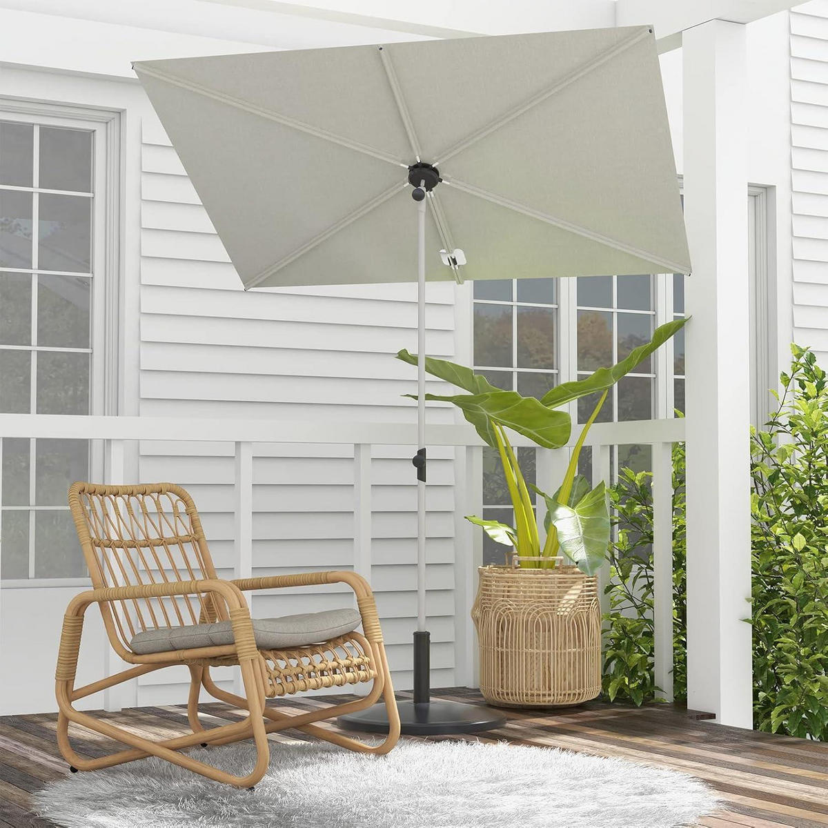 SONNENSCHIRM rechteckig 183 cm x 134 cm mit Druckknopfneigung UV-Schutz 50+ - Beige, Textil (183/183cm)