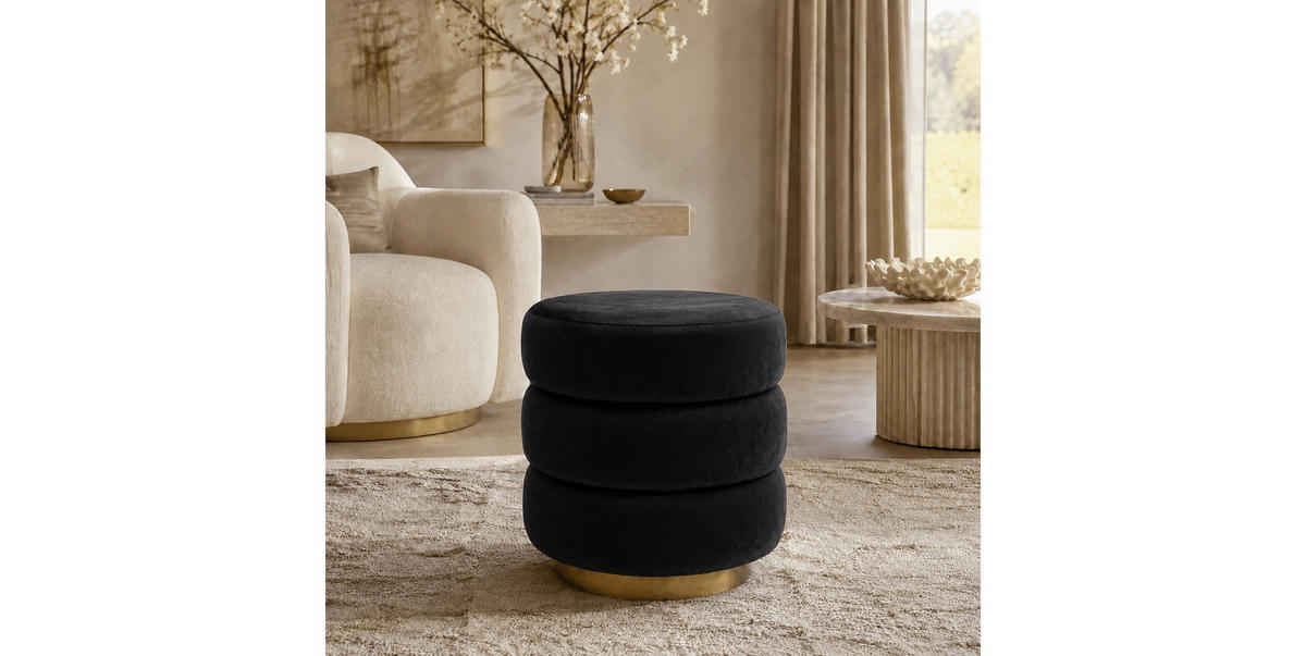 HOCKER LUCIA 38/38/42 cm Schwarz - Goldfarben/Schwarz, Textil/Metall (38/42/38cm) - Lookway