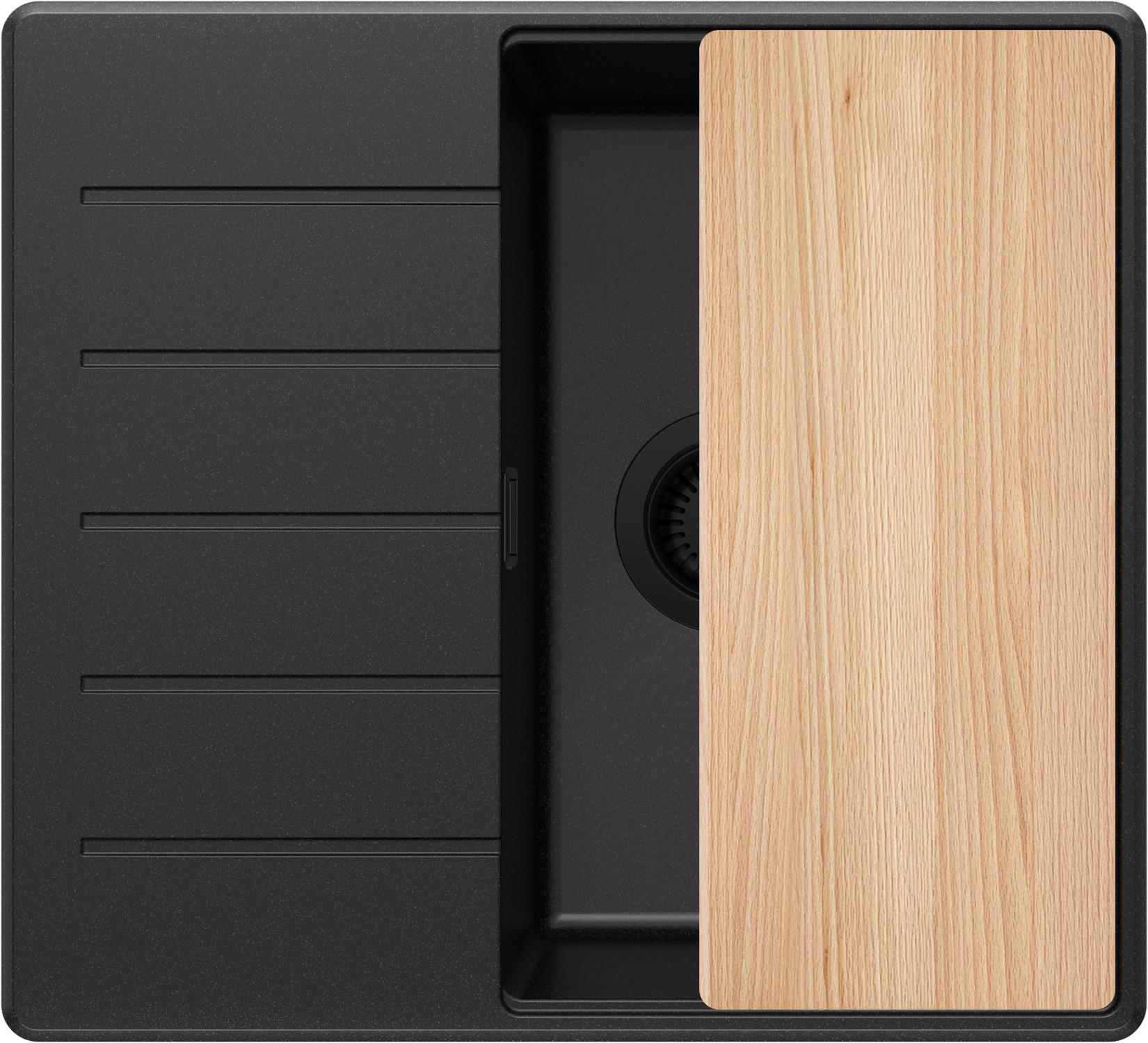 SPÜLBECKEN Kopenhagen, 2-er set Alles Schwarz 55/50 cm 1 Becken + Ablauf-Set + Schneidebrett ab 40er Unterschrank - Beige/Schwarz, Kunststoff (55/20/50cm) - Primagran