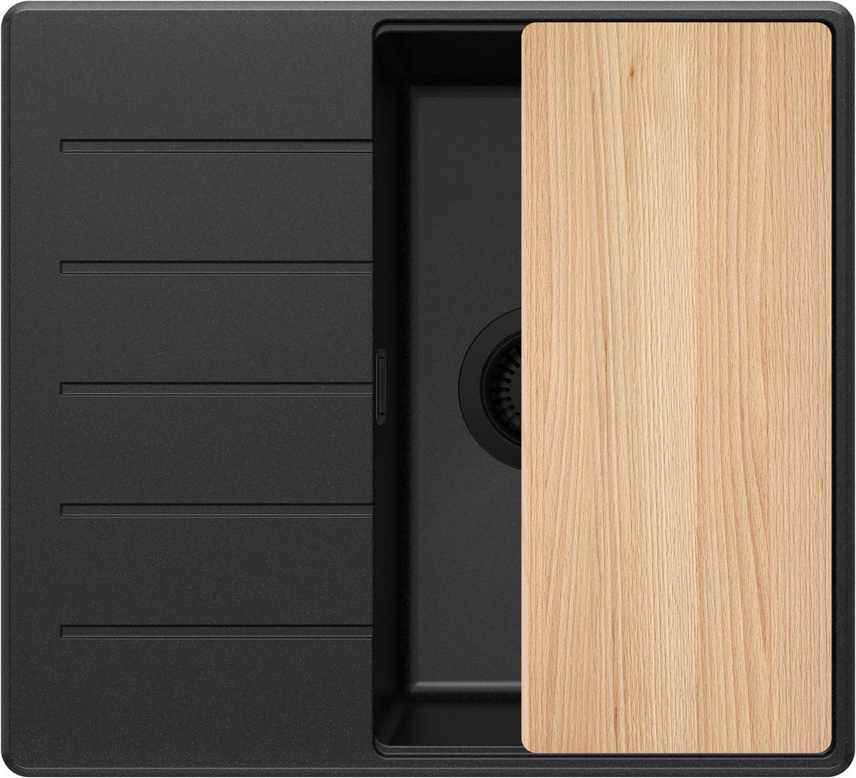 SPÜLBECKEN Kopenhagen, 2-er set Alles Schwarz 55/50 cm 1 Becken + Ablauf-Set + Schneidebrett ab 40er Unterschrank - Beige/Schwarz, Kunststoff (55/20/50cm) - Primagran