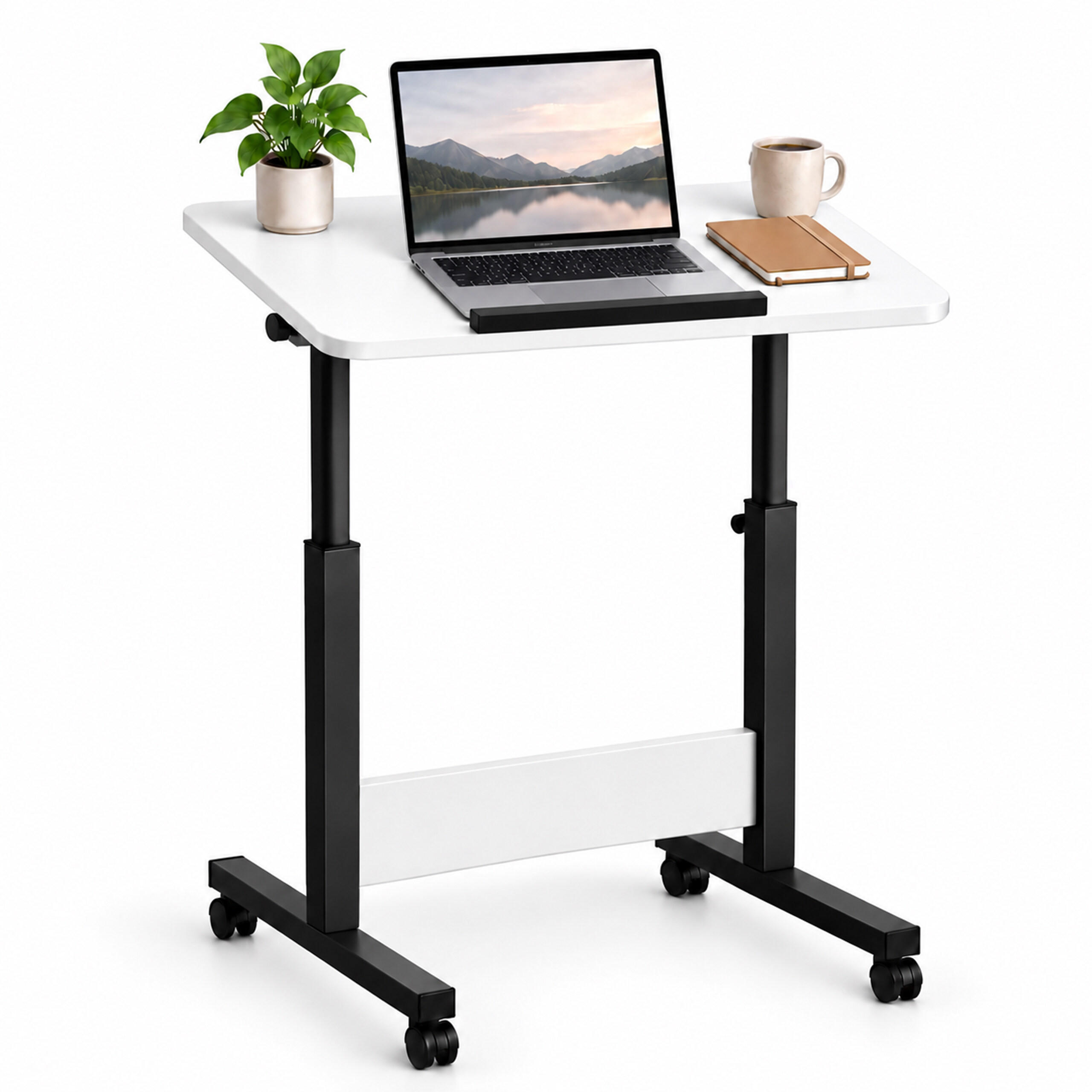LAPTOPTISCH Schwarz höhenverstellbar mit Rollen neigbare Tischplatte C-Form 67-90 cm - Schwarz, Holzwerkstoff/Kunststoff (40/60/90cm) - Relaxdays