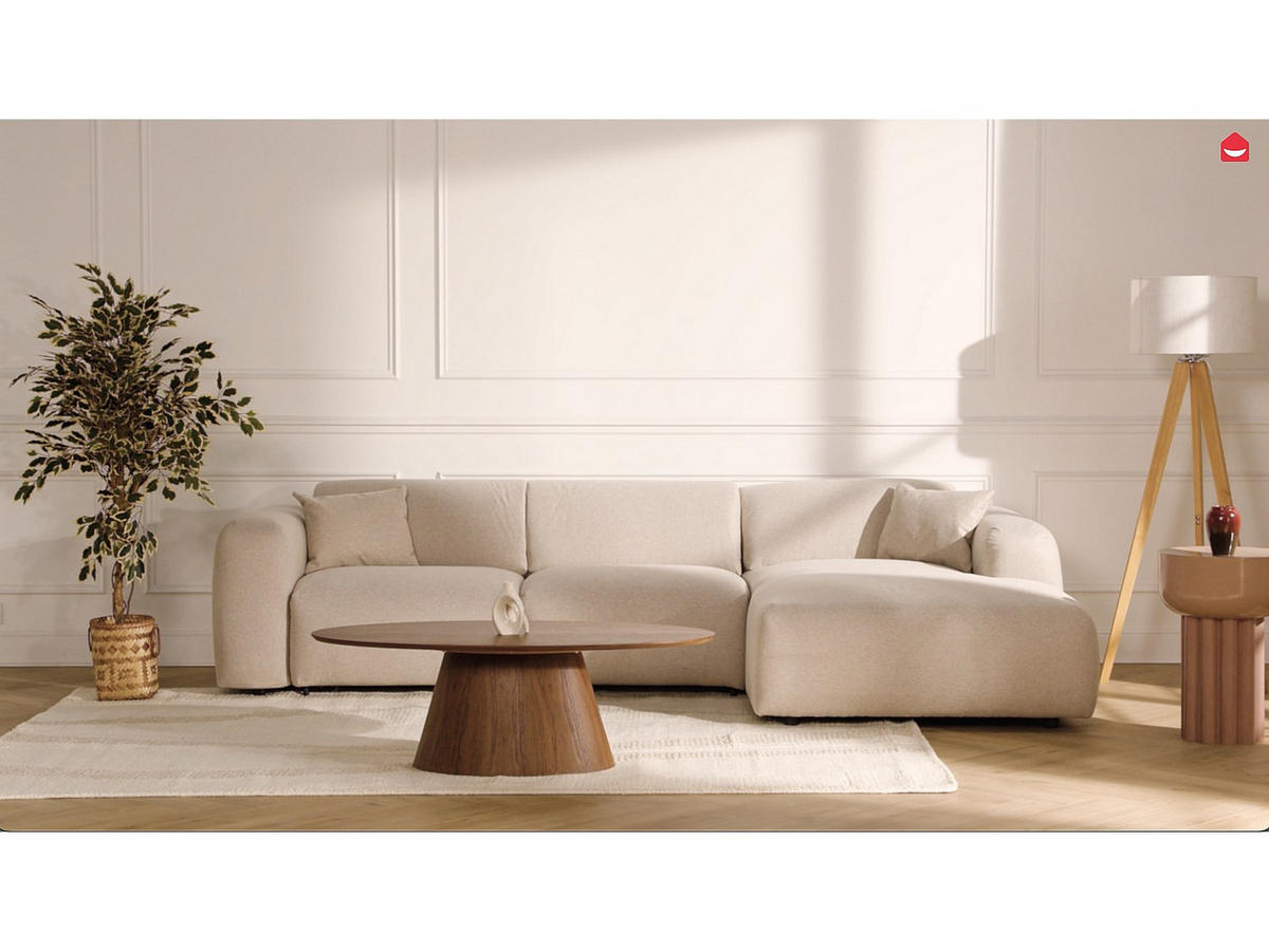 ECKSOFA mit Express-Schlaffunktion - Ecke links - Stoff meliert - Beige - POGNI - Beige, Textil (299/165cm) - Vente-Unique