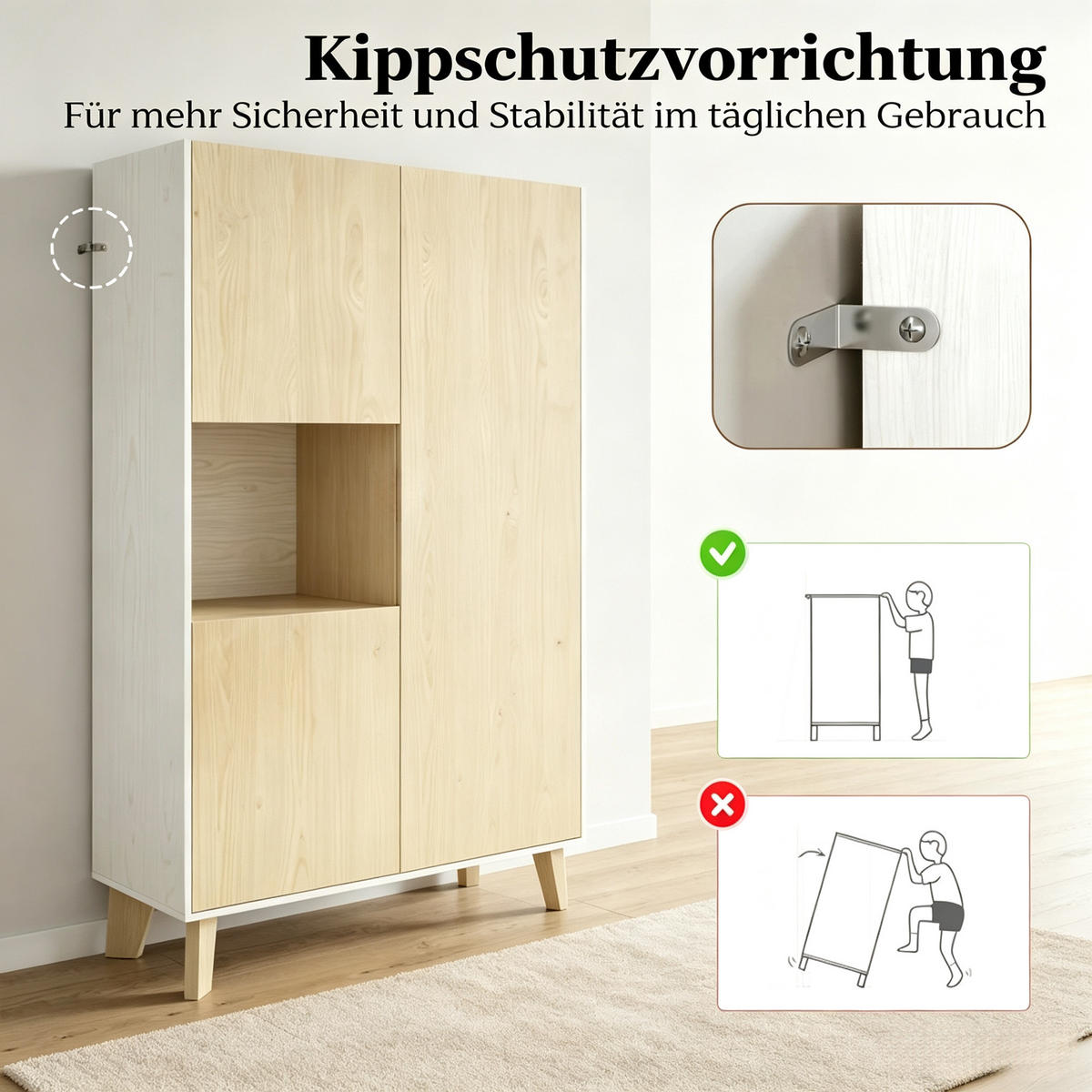 HIGHBOARD DE-38830 80/40/135 cm 5 Fächer und Soft-Close-Türen Naturholz/Weiß - Eichefarben, Holzwerkstoff (80/135/40cm) - ComfortXL