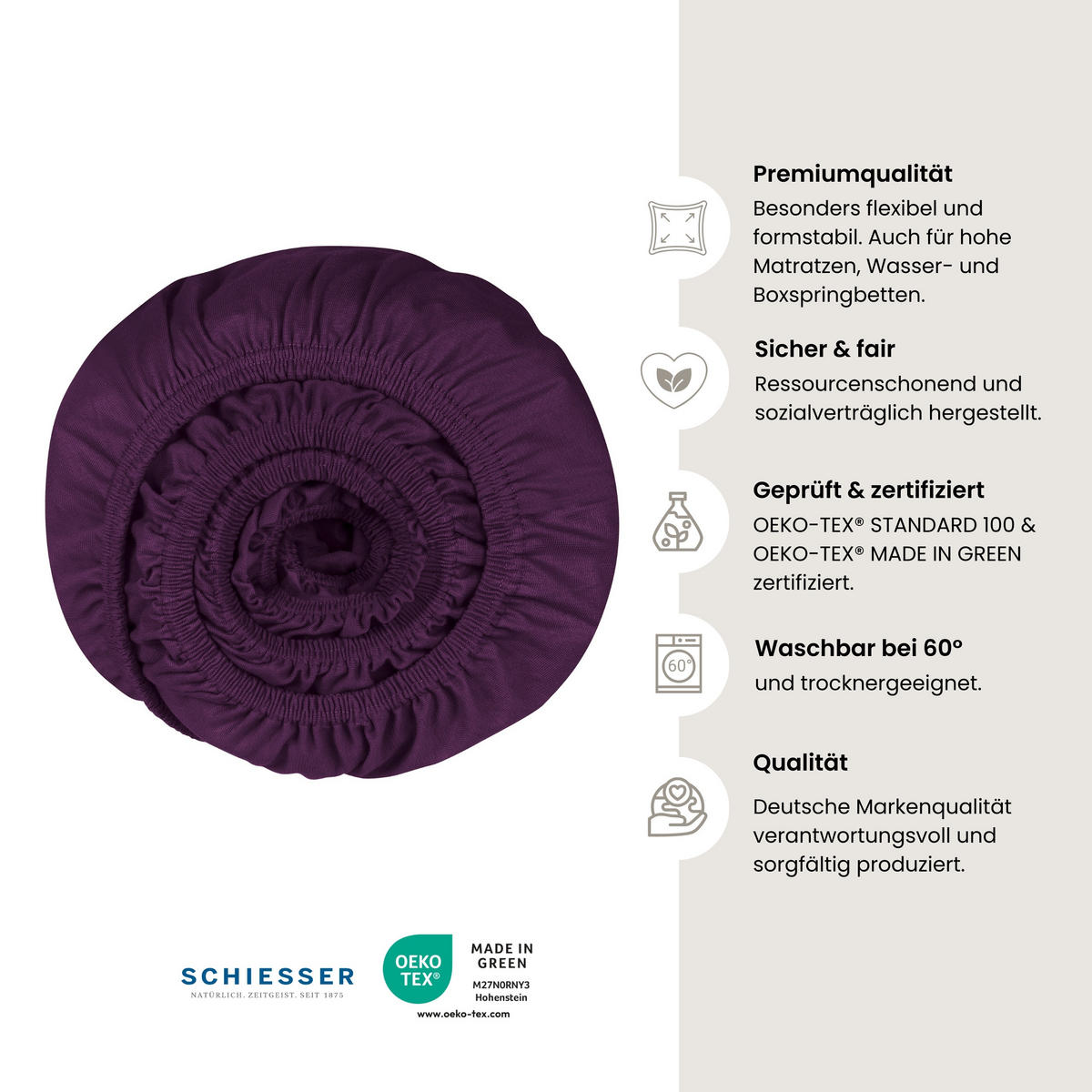 SPANNBETTLAKEN Flexi - 95/5 - 100 x 200 cm - Aubergine - Aubergine, Textil (100/200cm) - SCHIESSER