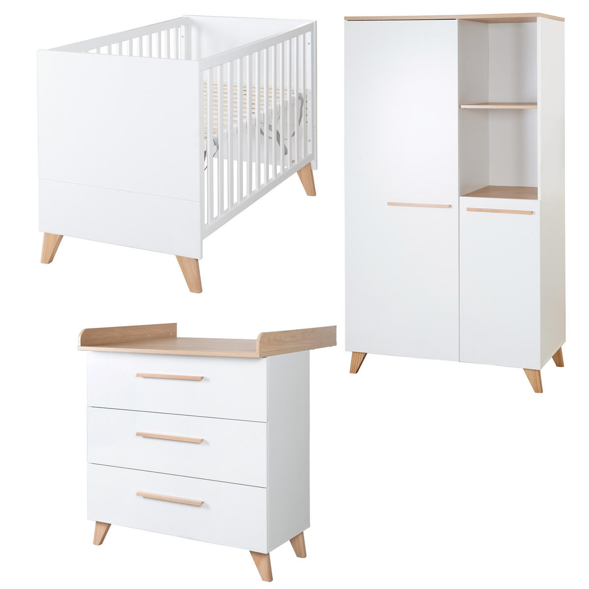 BABYZIMMER Leon 3-teilig - Honigeiche/Weiß, Holz/Holzwerkstoff (100/180/52cm) - Roba