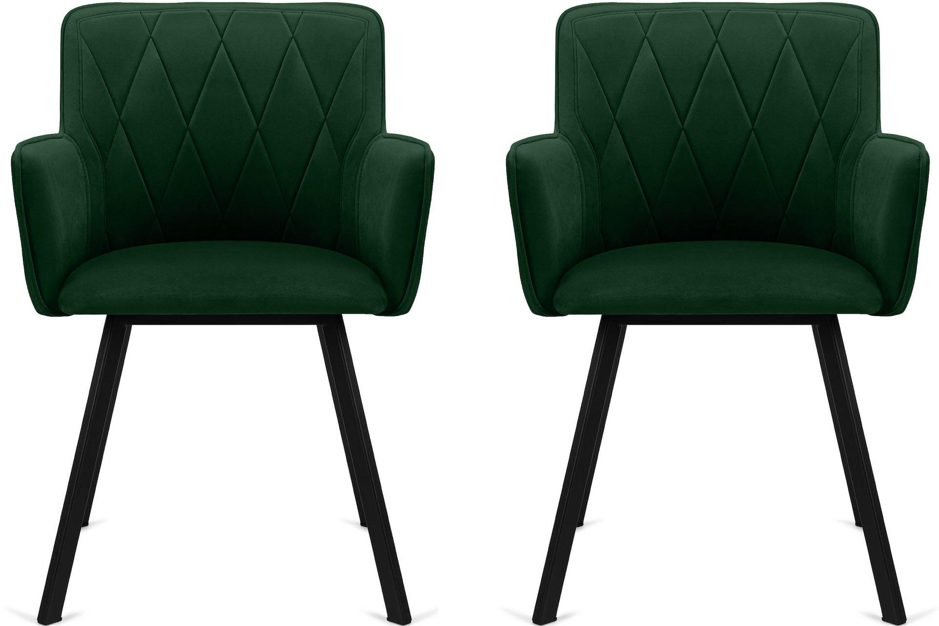 ESSZIMMERSTUHLE PYRUS 2-tlg Velours-Sitz, dunkelgrün - Dunkelgrün/Schwarz, Textil/Metall (56/84/46cm) - KONSIMO®
