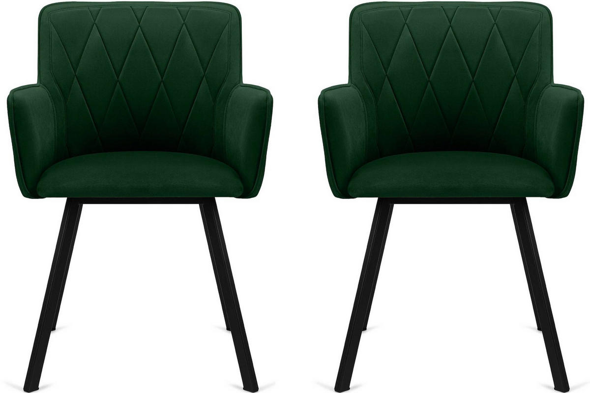 ESSZIMMERSTUHLE PYRUS 2-tlg Velours-Sitz, dunkelgrün - Dunkelgrün/Schwarz, Textil/Metall (56/84/46cm) - KONSIMO®