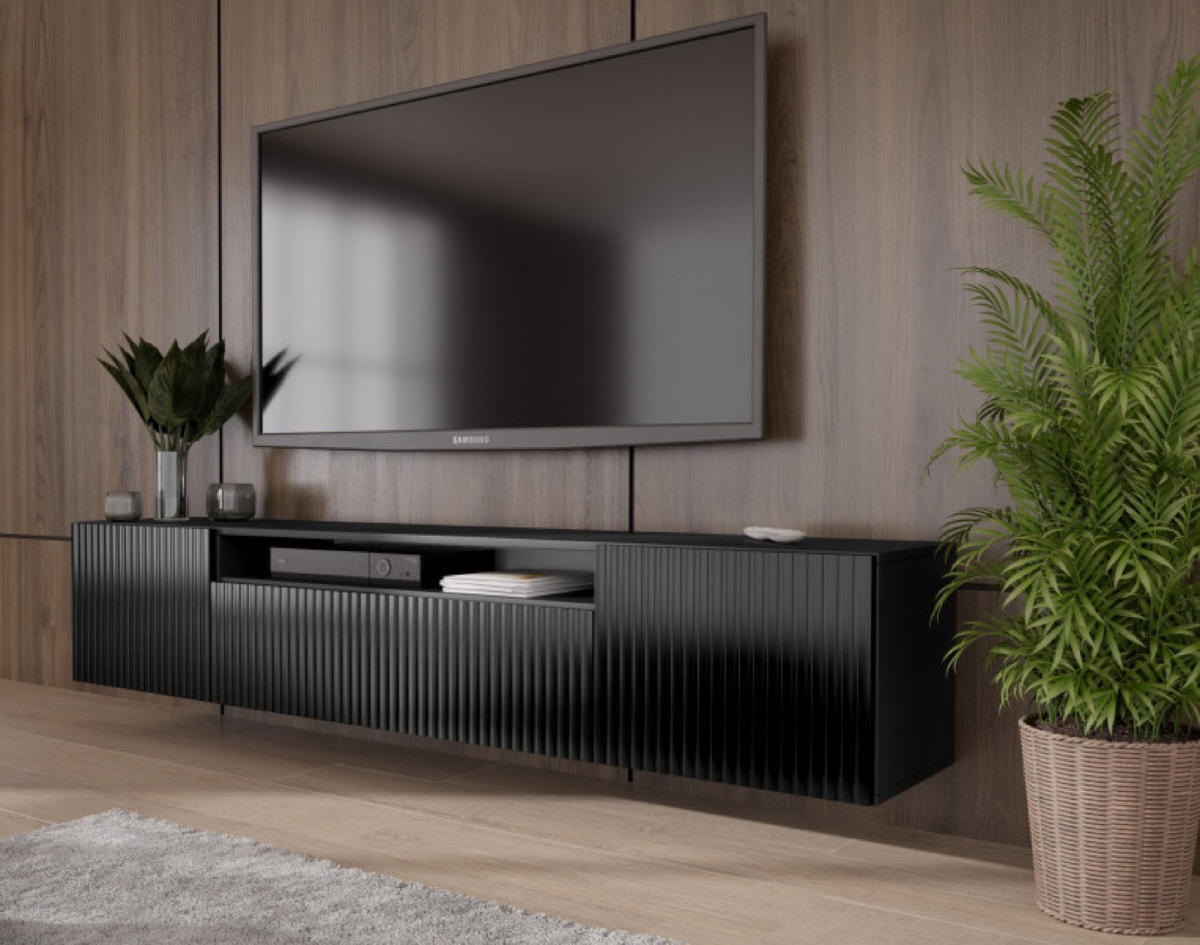 TV-SCHRANK Schwarz Marco Gefräste Fronten 200 cm - Schwarz, Holzwerkstoff (200/40/41cm) - Sepro Meble