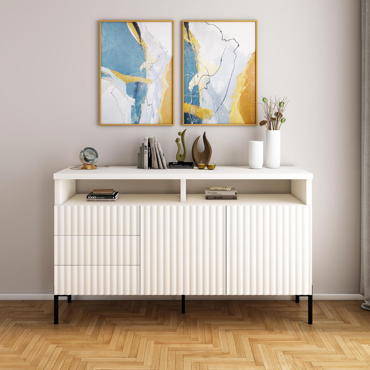 SIDEBOARD WEIß - Schwarz/Weiß, Holzwerkstoff/Metall (150/89/45cm) - FURNLUX