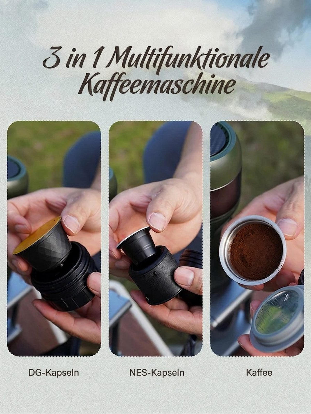 ESPRESSOMASCHINE Tragbare Auto 15 Bar 1200mAh für Auto, Reise/Camp - Grün, Metall (7.5/22/7.5cm) - BEXEVUE