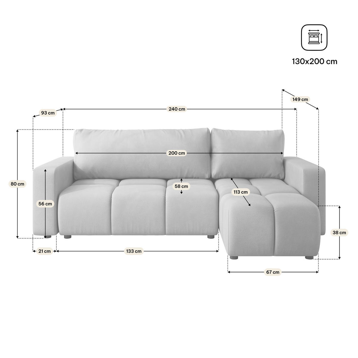 ECKSOFA RAMIL Rosa Plüsch-Stoff mit Schlaffunktion - Rosa, Holz (240/149cm) - MASSENO