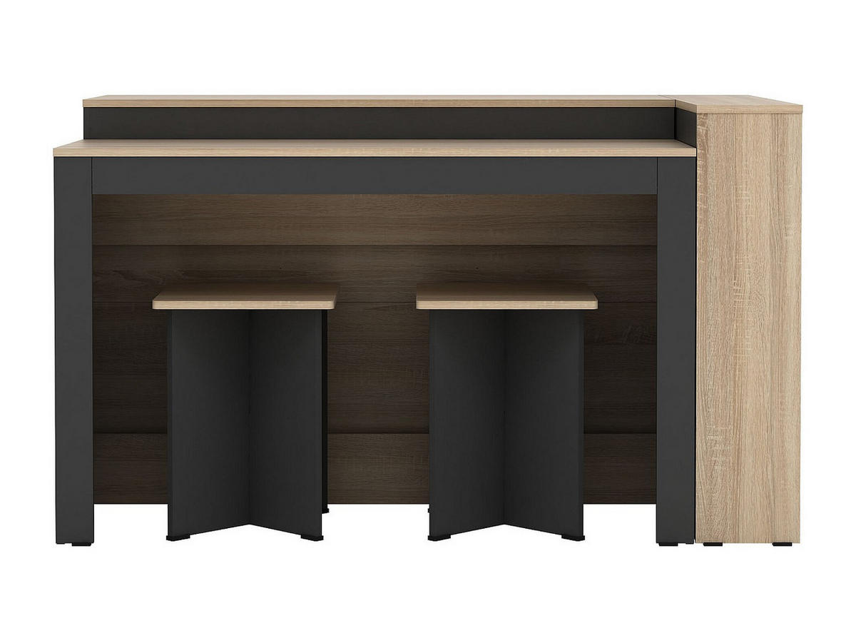 SET zentrale Kücheninsel + 2 Hocker - Schwarz & Holzfarben hell - NUSICE - Schwarz, Holz (138.7/82/79.2cm) - Vente-Unique