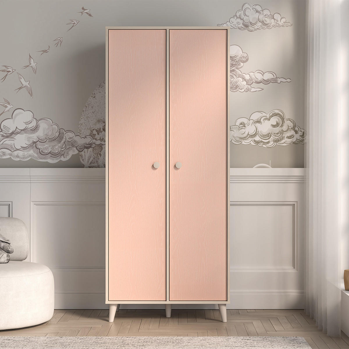 SCHRANK 2 Türen Alycia Beige - Korallenrosa - Holzeffekt - Pink, Holz (80/190/51cm) - Petits-meubles