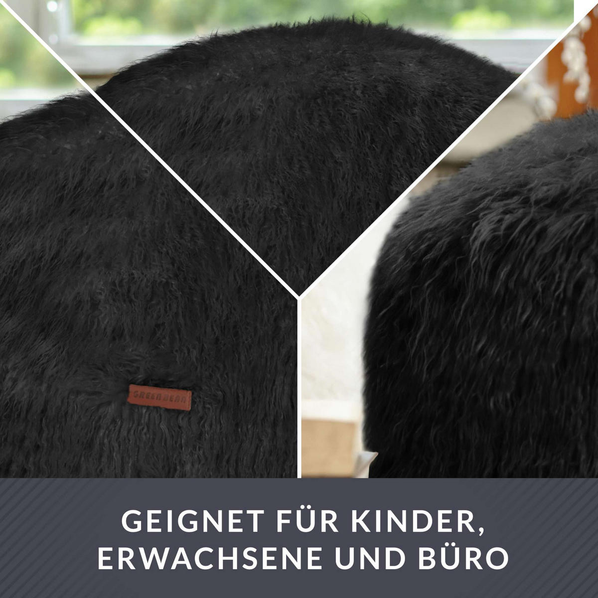 SITZSACK-HOCKER Pouf "FELLOPTIK" 45x25cm - Schwarz, Textil (45/25/45cm) - Green Bean