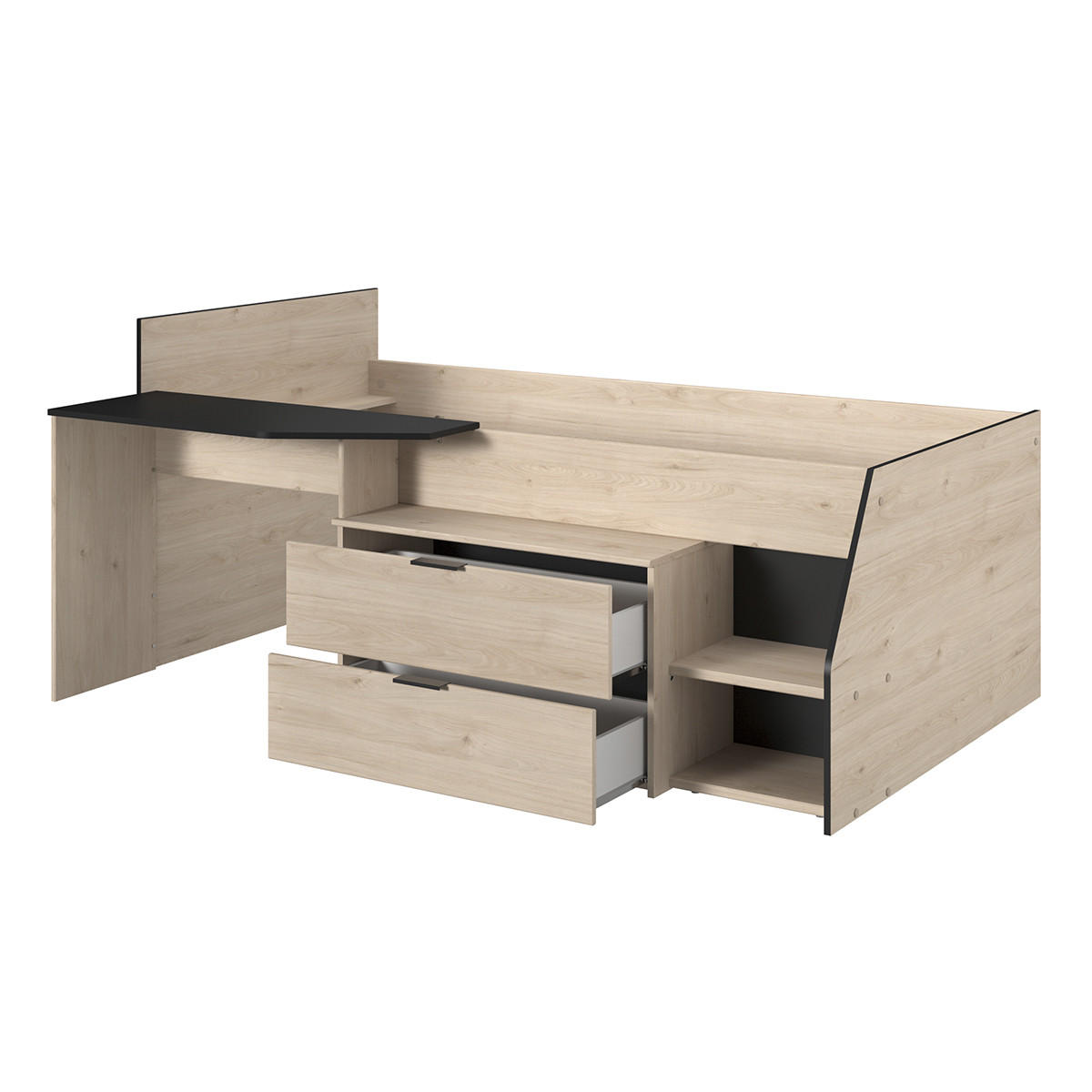 HOCHBETT Milky 2 in Schwarz und Jackson Eiche 90 x 200 cm - Eichefarben/Schwarz, Holz (90/200cm) - Parisot Meuble