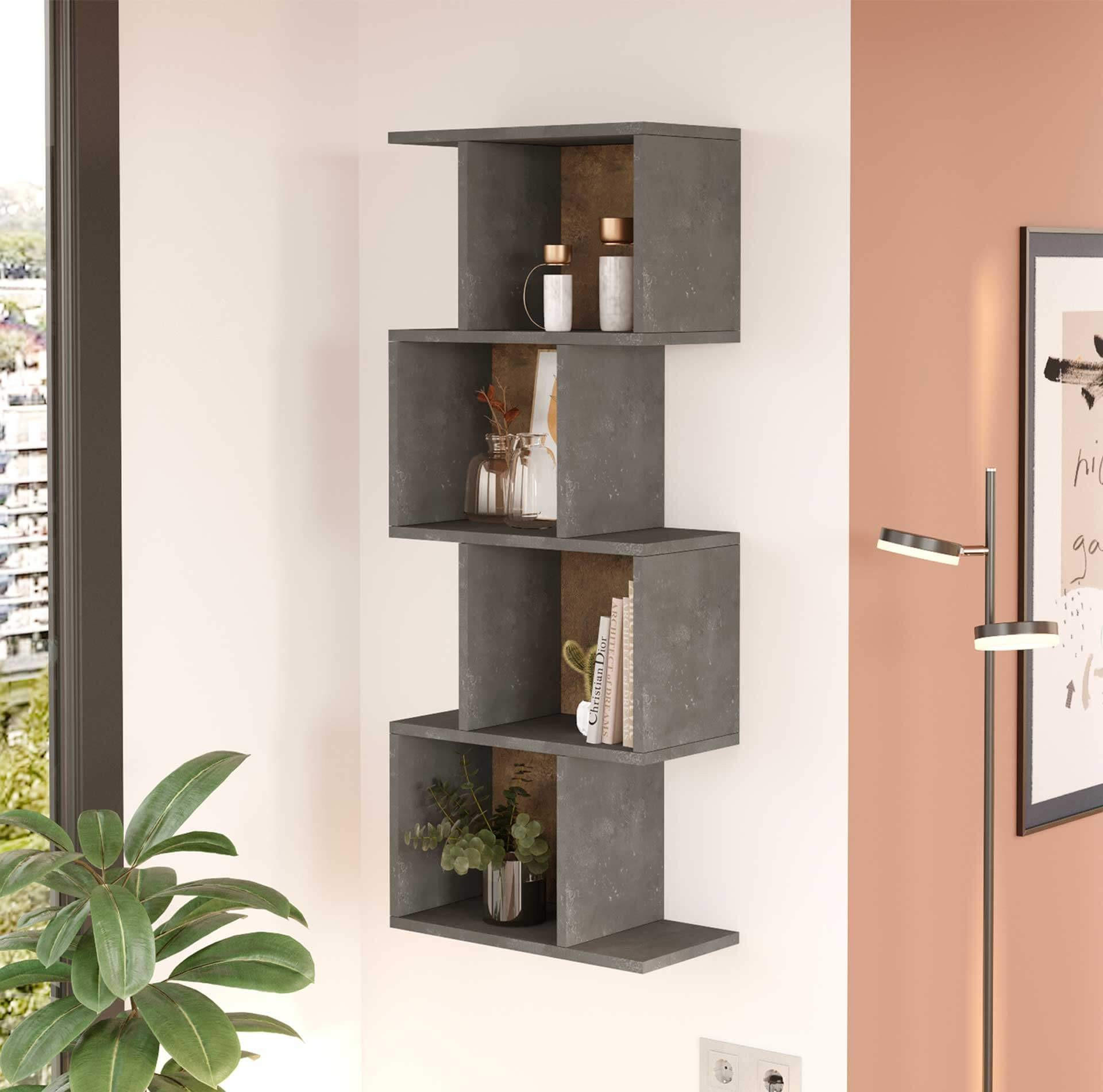 Thumbnail - Mobili Rebecca Wandregal, Grau, Holz, 50x125x25 cm, Wohnzimmer, Regale, Wandregale