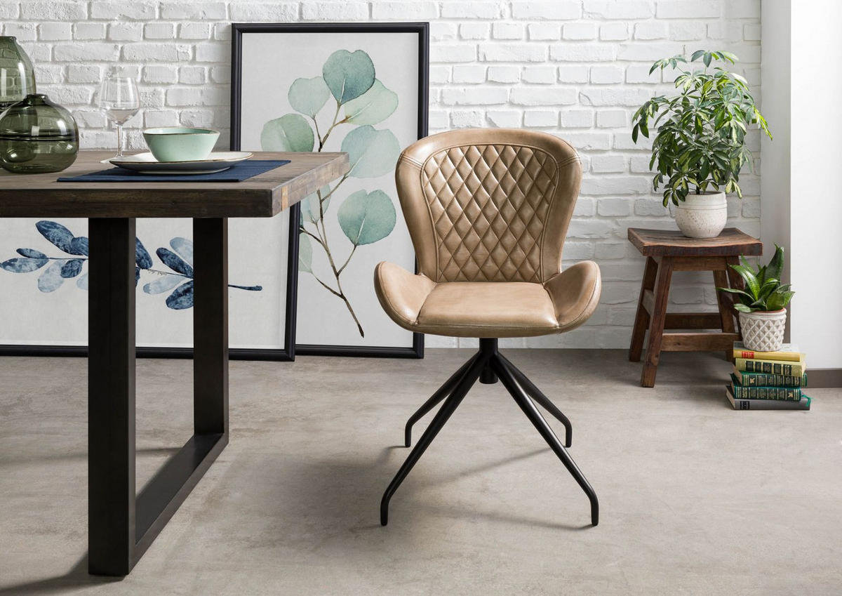 STUHL Echtleder 61 x 52 x 86 cm beige IRON LABEL #612 - Beige, Leder (61/86/52cm) - Massivmoebel24